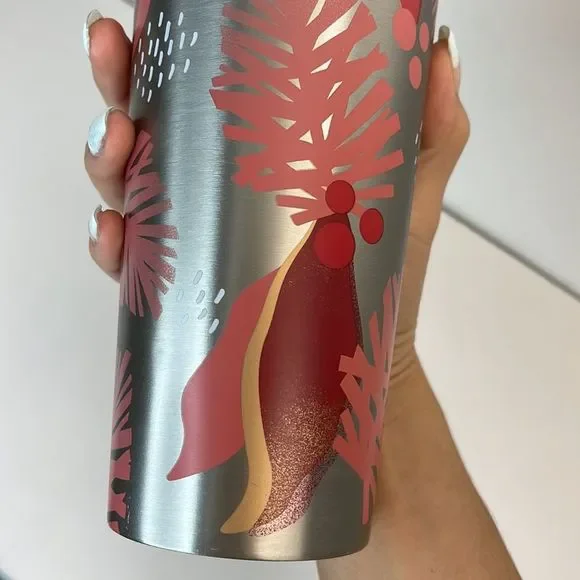 Starbucks 2019 Holiday Mistletoe Red/Pink Metal Tumbler - Picture 8 of 12